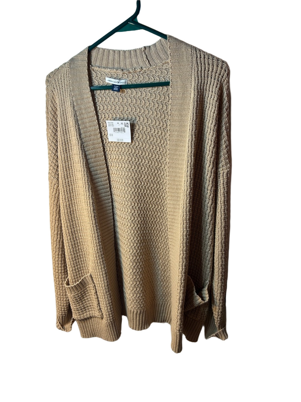 American Eagle Outfitters Tan Open-Front Waffle Cardigan oversized size medium